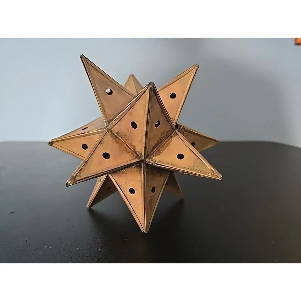 Vtg. Moravian Star Pierced Metal Votive Candle Pendant Hanging Light 6